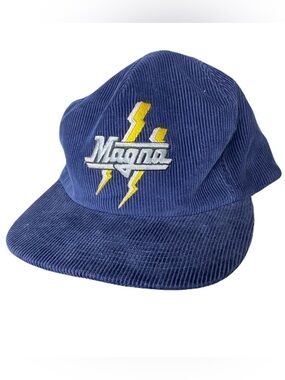 Vintage Magna Cigarettes Lightning Dark Blue Corduroy Snapback Hat/Cap